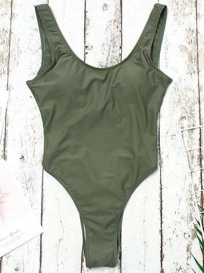 Hollow Back Plain One-piece Swimwear