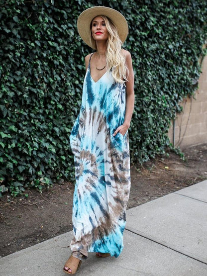 Printed Spaghetti-neck Maxi Dress