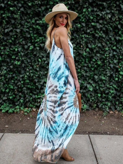 Printed Spaghetti-neck Maxi Dress