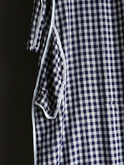 Original Plaid Half Sleeve Stand Collar Long Cheongsams