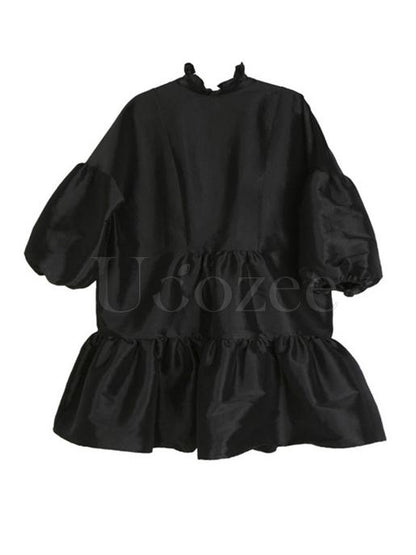 Retro Puff Sleeves Cropped Falbala Mini Dress