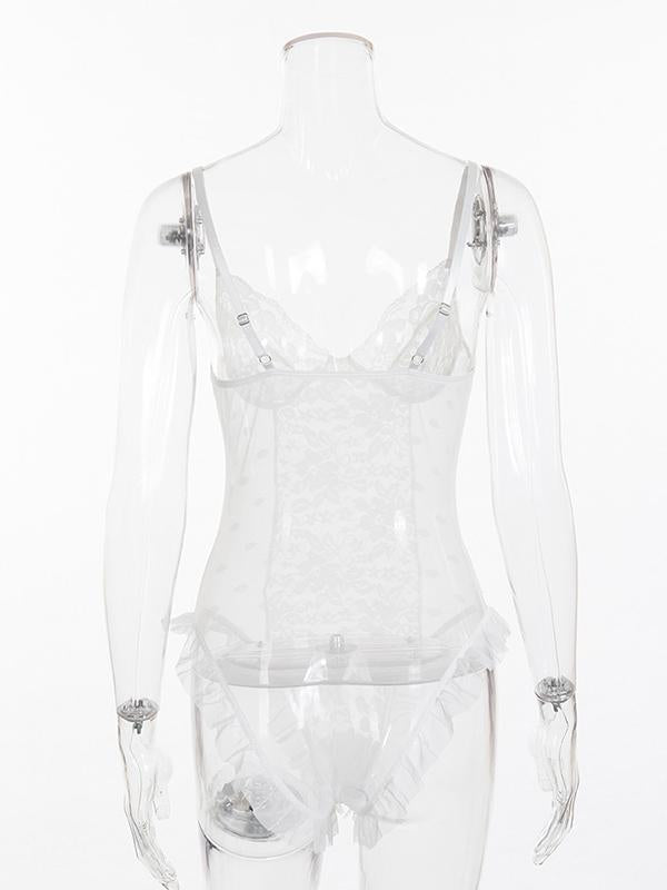 Sexy Hollow Ruffled Bodysuit Lingerie