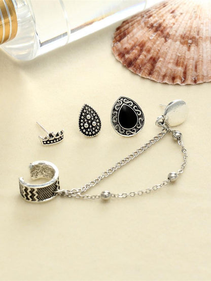 4 PCS Vintage Chain Tassels Crown&Water Drop Pattern Earrings
