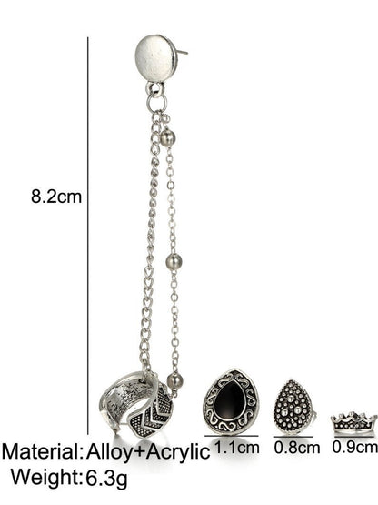 4 PCS Vintage Chain Tassels Crown&Water Drop Pattern Earrings
