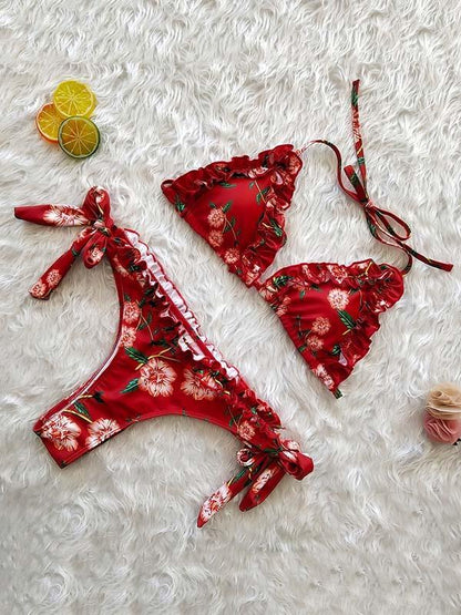 Lace Bandage Printed Sexy Bikinis Swimwear