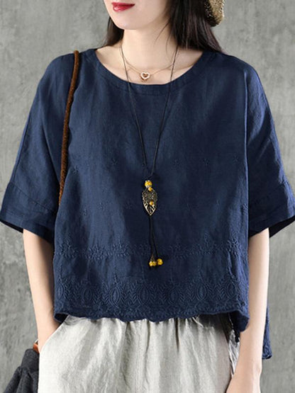 Vintage Asymmetric Embroidered Solid Shirt