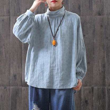 Dots Women Turtleneck Lantern Sleeve Blouse