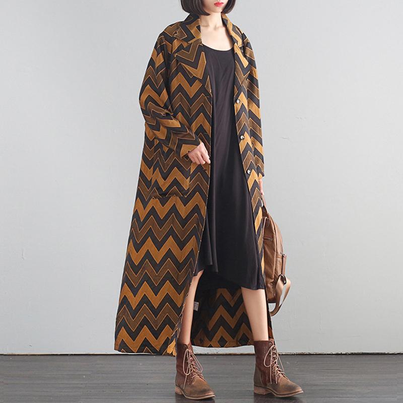 Buykud Wavy Pattern Casual Autumn Loose Trench Coat