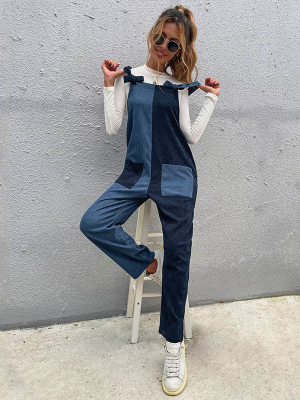 Original Split-Joint Contrast Color Jumpsuits