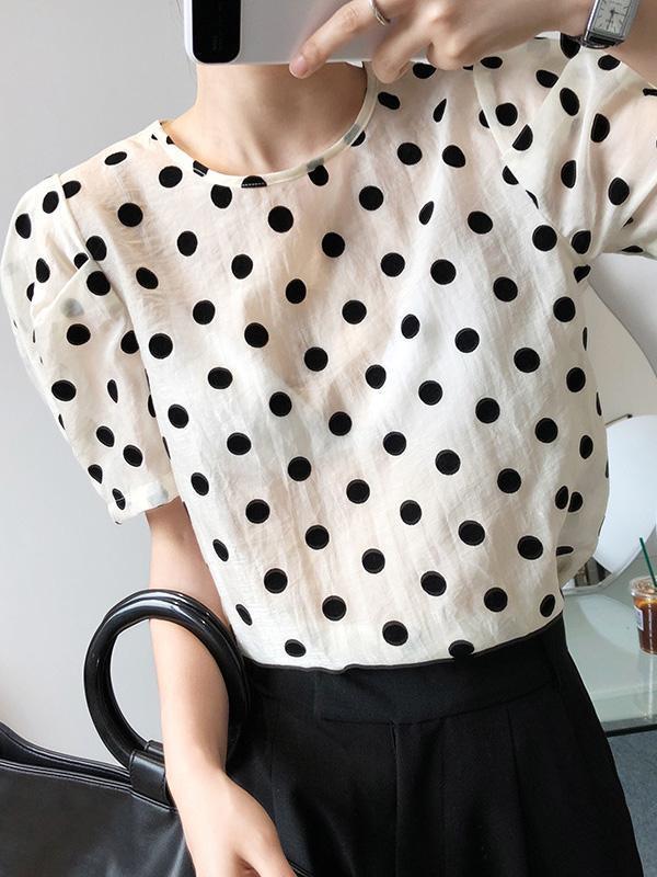 Original Polka-Dot Bishop Sleeve T-Shirts Tops