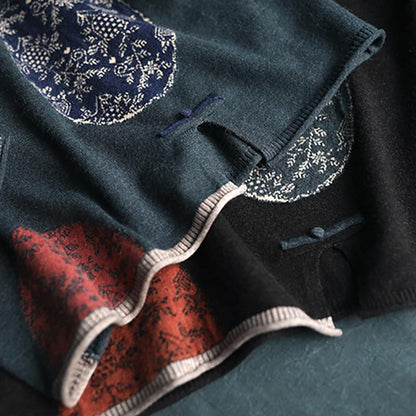 Buykud Retro Casual Pattern Printed Loose Knitted Shirt