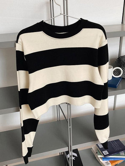 Loose Striped Short Sweatshirts