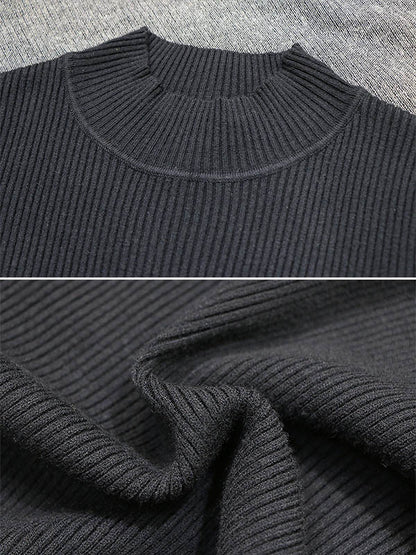 Artistic Retro Solid Color Split-Joint High-Neck Long Sleeves Knitted Sweater Dress