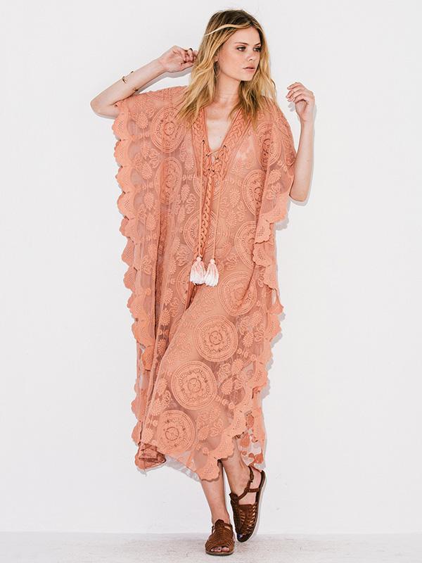 Pink Lacy Split-joint Beach Cover-up Maxi Dress