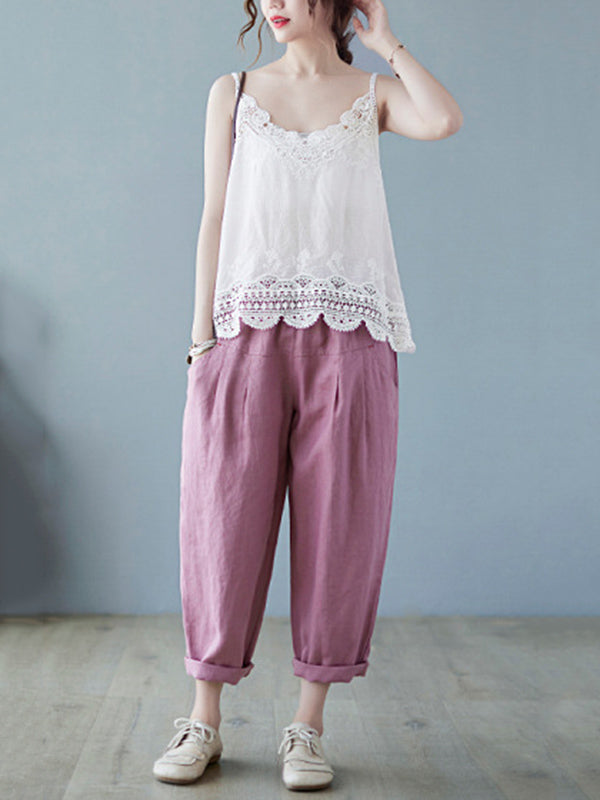 Original Solid Sleeveless Lace&Hollow V-Neck Vest