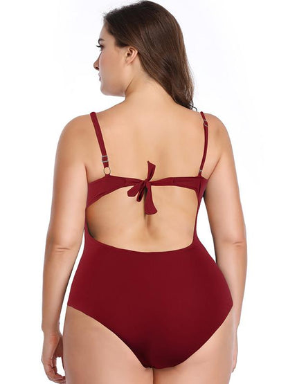 Tulle Hollow Plain Falbala Plus Size Swimwear
