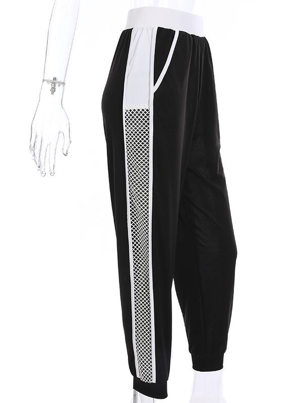 Contrasting Colour Mesh Stitching High-waisted Harem Athletic Pants