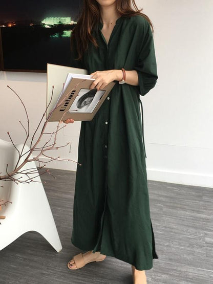 Oversize Solid V-neck Blouse Dress