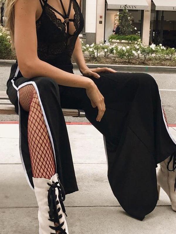 Fashion Black Split Casual Pants ACTIVE WEAR - Zebrant