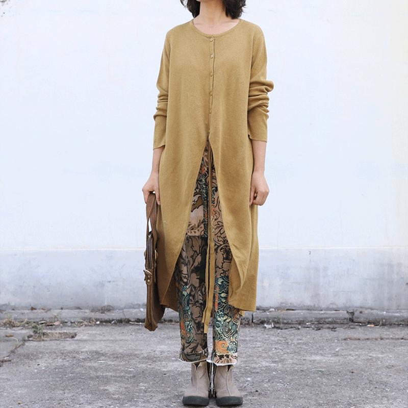 Buykud Solid Color Lacing Long Knitted Shirt