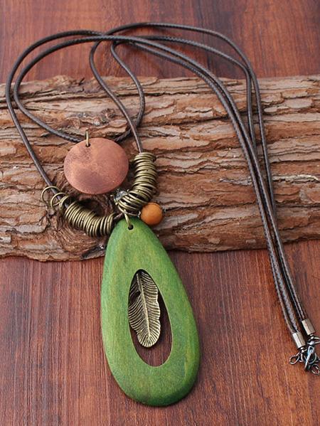Natural Green Stone Metal Feather Star Combo Necklaces