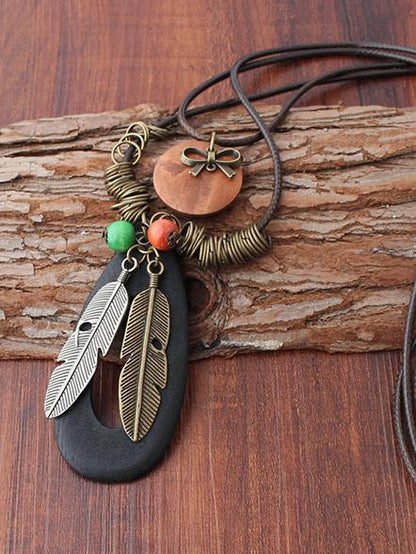 Vintage Woodiness Paraffined Rope Feather Necklaces Accessories