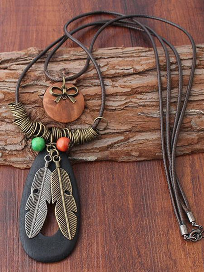 Vintage Woodiness Paraffined Rope Feather Necklaces Accessories