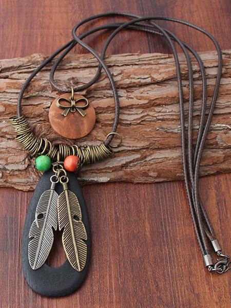 Vintage Woodiness Paraffined Rope Feather Necklaces Accessories