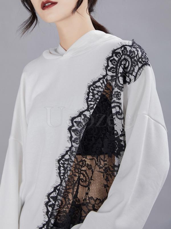 Lace Asymmetry Split-joint Designed Sweatshirt