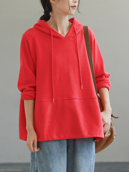 Casual Solid Color Long Sleeves Drawstring Hoodies