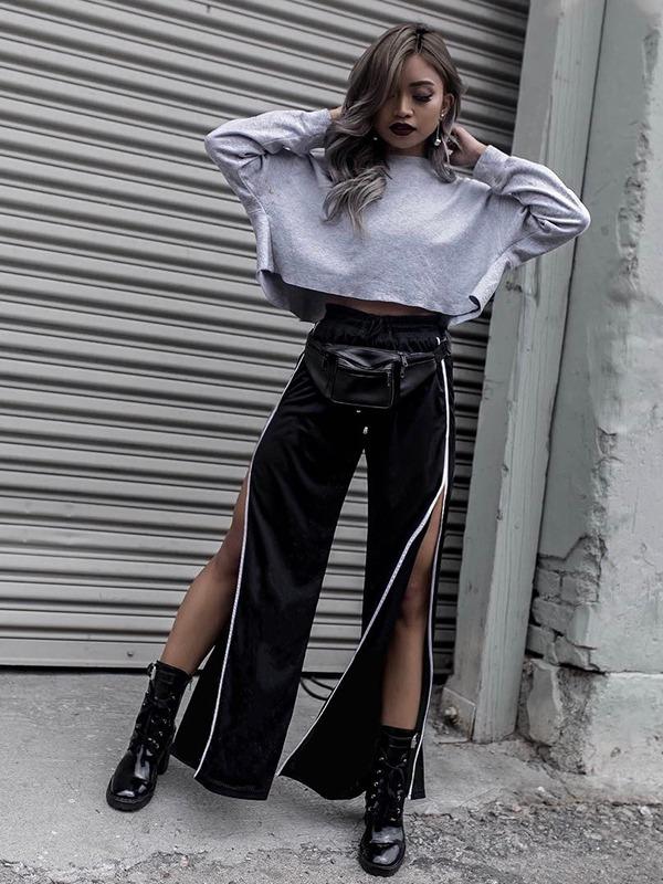 Fashion Black Split Casual Pants ACTIVE WEAR - Zebrant