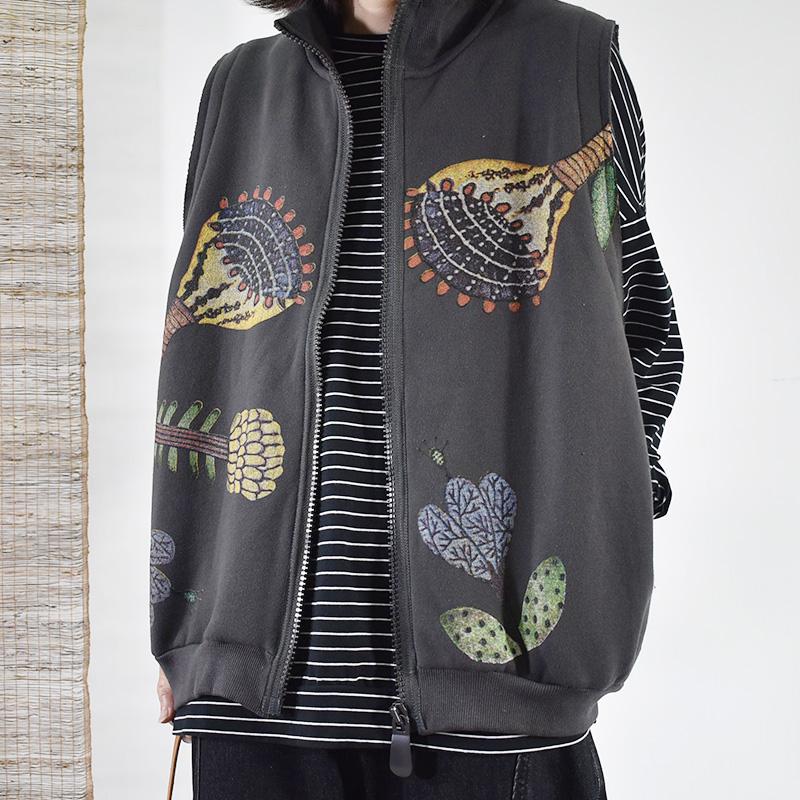 Buykud Printed Plus Velvet Autumn Winter High Neck Waistcoat