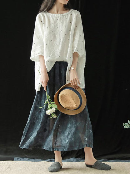 Retro Elastic Waist Linen Casual Skirt