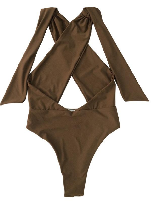 Solid Bandage Halter-Neck One-Piece Swimwear