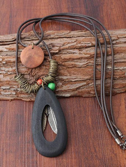 Vintage Woodiness Paraffined Rope Feather Necklaces Accessories