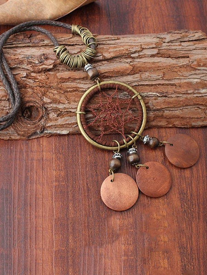 Original Net Ring Necklace Combo with Round Wooden Pendant