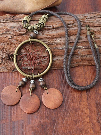 Original Net Ring Necklace Combo with Round Wooden Pendant