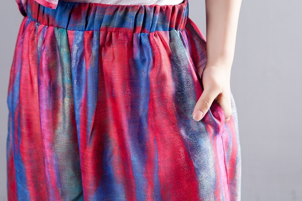 Casual Two-Piece V Neck Single Breasted Shirt Colorful Pant