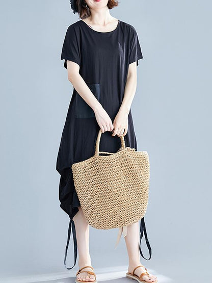 Summer Loose Solid Short Sleeves Dress