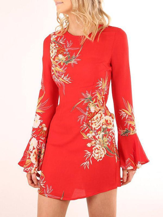 Pretty Printed Flared Sleeves Mini Dress