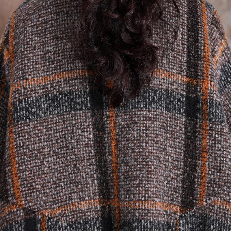 Buykud Tailored Collar Plaid Fashion Casual Trench Coat