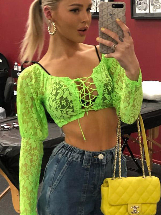 See-through Lace Cropped Shirts