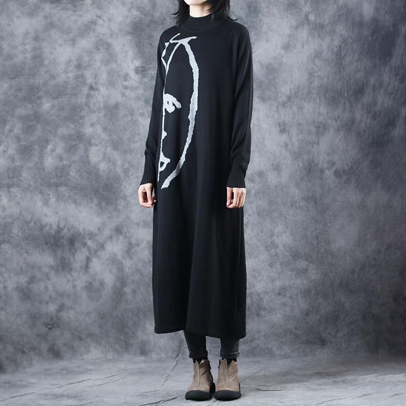 Buykud Half Turtleneck Printed Elegant Sweater Dress