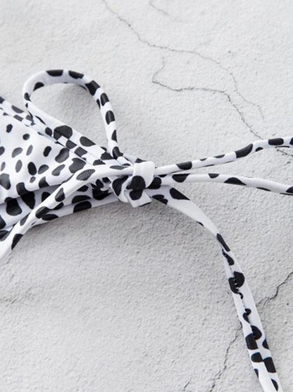 Leopard-Print  Hollow Bandage Split Bikini Swimsuit