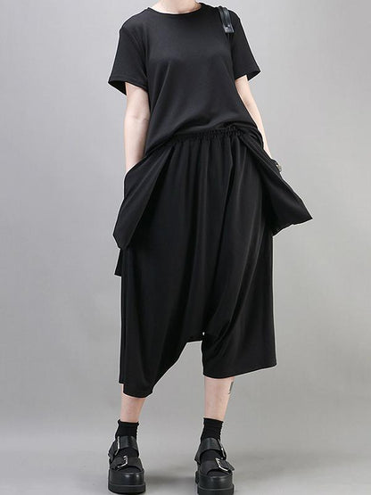 Simple Black Large Pockets Harem Pants
