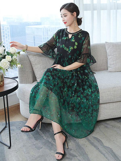 Loose Oversize Printed Polka-Dot Dress