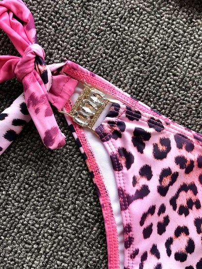 Lace Up Leopard Bikini Swimsuit