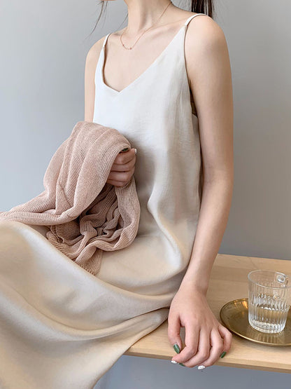 Urban Solid Color Spaghetti-Neck Loose Midi Dress