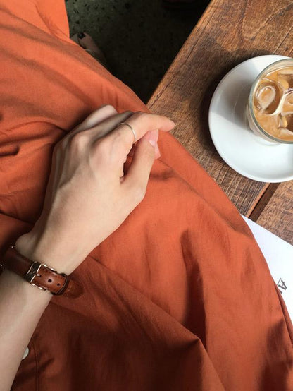 Oversize Solid V-neck Blouse Dress