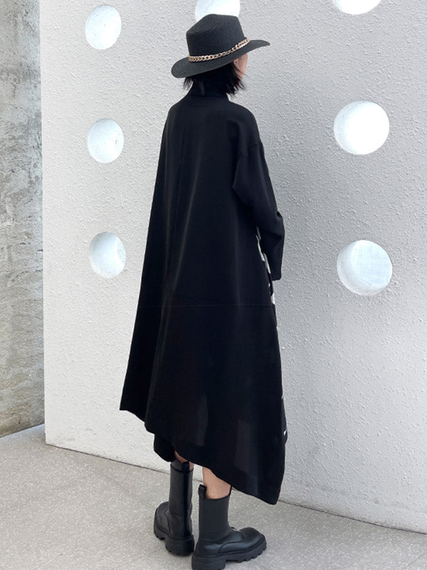 Stylish Irregular Polka-Dot Spit-Joint Buttoned Lapel Collar Long Sleeves A-Line Midi Shirt Dress
